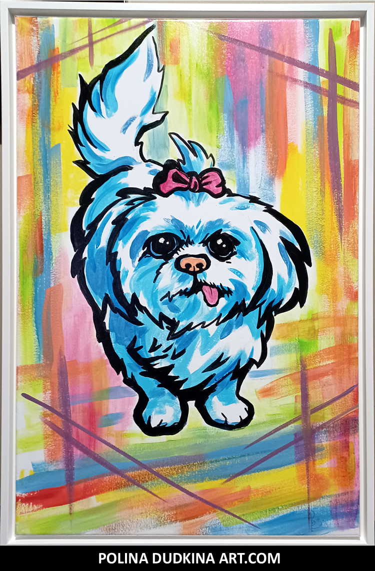 Polina Dudkina original commissioned painting of my Client's dog named Penelope